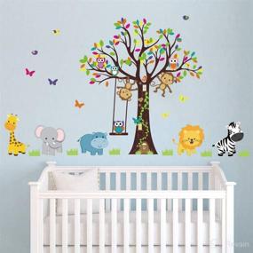 img 3 attached to 🌳 Runtoo Animal Tree Wall Decals: Monkey, Giraffe, and Elephant Stickers for Kids Bedroom and Baby Nursery Wall Decoration