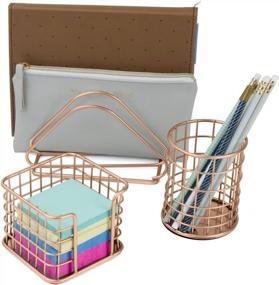 img 2 attached to Sorbus Rose Gold 5-Piece Desk Organizer Set - Pencil Cup, Letter Sorter, Tray, Hanging File Holder & Sticky Note Holder For Home Or Office