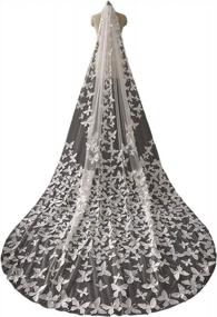 img 3 attached to Ivory Butterfly Applique Wedding Veil With Comb - Faiokaver 1 Tier Chapel Length
