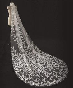 img 2 attached to Ivory Butterfly Applique Wedding Veil With Comb - Faiokaver 1 Tier Chapel Length