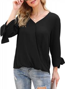 img 4 attached to Effortlessly Chic: LILBETTER Women'S Casual Tie Sleeve Chiffon Blouses With V Neckline