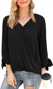 img 3 attached to Effortlessly Chic: LILBETTER Women'S Casual Tie Sleeve Chiffon Blouses With V Neckline
