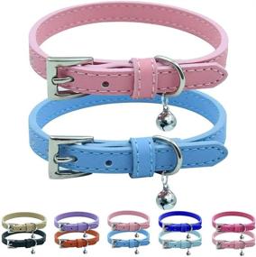 img 4 attached to 🐱 Premium Soft Leather Cat Kitten Collar in Vibrant Orange, Purple, Black, Khaki, Pink, Blue - Set of 2