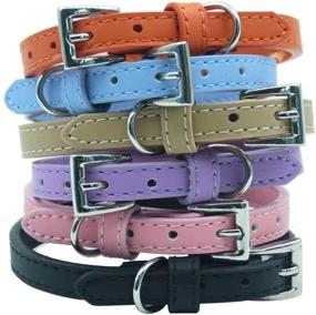 img 1 attached to 🐱 Premium Soft Leather Cat Kitten Collar in Vibrant Orange, Purple, Black, Khaki, Pink, Blue - Set of 2