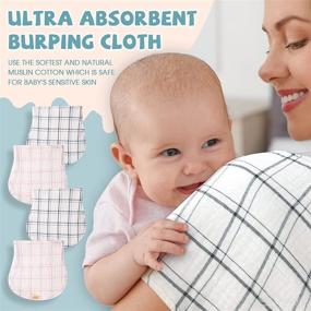 img 3 attached to Neutral 100% Cotton Muslin Baby Burp Cloths - Set of Burping Cloth for Babies in Elegant Grid Design. Unisex Burp Rags and Clothes for Newborn Baby Boy and Girl. Soft, Absorbent, Breathable Spit Up Rags.