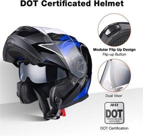 img 2 attached to 🏍️ AHR Motorcycle Dual Visor Modular Flip up Full Face Helmet DOT Approved - AHR Helmet RUN-M3 for Adult Motorbike Street Bike Moped Racing (Black and Blue, Size Small)