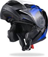 🏍️ ahr motorcycle dual visor modular flip up full face helmet dot approved - ahr helmet run-m3 for adult motorbike street bike moped racing (black and blue, size small) logo