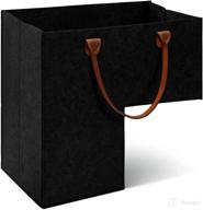 🧺 black stair basket with leather handles - internal support for 16 inch carpeted stairs organizer and wooden storage - felt step collapsible decor logo