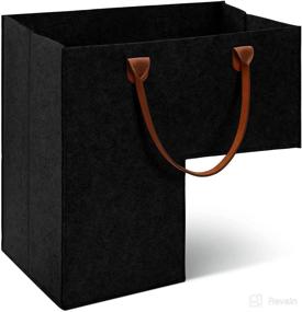 img 4 attached to 🧺 Black Stair Basket with Leather Handles - Internal Support for 16 Inch Carpeted Stairs Organizer and Wooden Storage - Felt Step Collapsible Decor