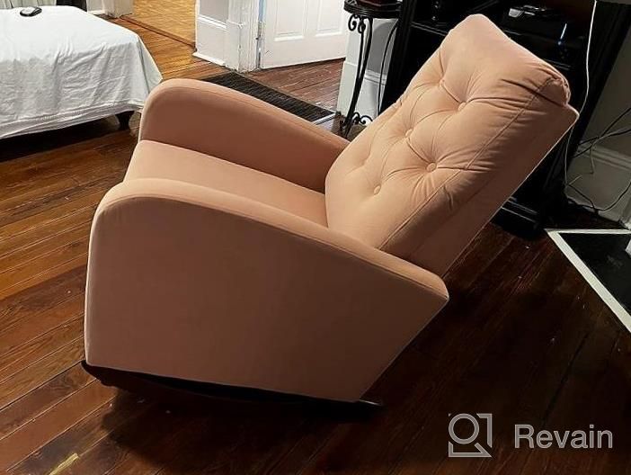 img 1 attached to Dolonm Rocking Chair Mid-Century Modern Nursery Rocking Armchair Upholstered Tall Back Accent Glider Rocker For Living Room (Beige) review by Misty Myers