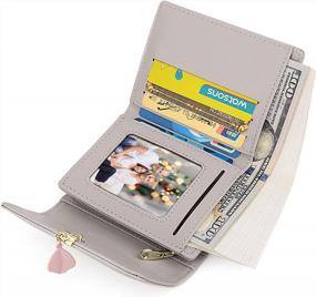 img 3 attached to Кожаный веганский RFID-кошелек для женщин - держатель для карт с подвеской в ​​виде листа, органайзер для телефона, чековая книжка, милый кошелек для монет на молнии