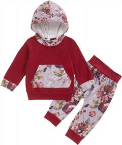 img 4 attached to Baby Girl Hoodie Sweatshirt Floral Pants Outfit Set With Long Sleeve And Headband