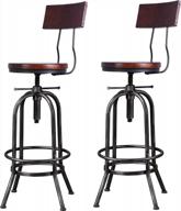 set of 2 industrial bar stools with adjustable swivel, rustic farmhouse counter height, extra tall bar height, welded arc-shaped backrest, 26-32 inches, round wood and metal kitchen stool logo