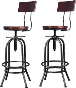 img 4 attached to Set Of 2 Industrial Bar Stools With Adjustable Swivel, Rustic Farmhouse Counter Height, Extra Tall Bar Height, Welded Arc-Shaped Backrest, 26-32 Inches, Round Wood And Metal Kitchen Stool