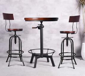 img 2 attached to Set Of 2 Industrial Bar Stools With Adjustable Swivel, Rustic Farmhouse Counter Height, Extra Tall Bar Height, Welded Arc-Shaped Backrest, 26-32 Inches, Round Wood And Metal Kitchen Stool