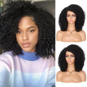 img 4 attached to Premium Synthetic Hair Wig: Kalyss Black Afro Kinky Curly For Natural Looking Women'S Hair