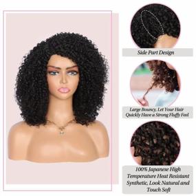 img 2 attached to Парик из синтетических волос премиум-класса: Kalyss Black Afro Kinky Curly для натуральных женских волос