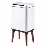 2.5 gallon motion sensor stainless steel trash can with lid and wooden legs, 9 liter automatic metal dog proof trash bin for bathroom or bedroom logo