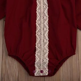 img 2 attached to Baby Girls Long Sleeve Lace Romper Jumpsuit Outfit, Dark Red (6-12 Months), B