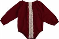 baby girls long sleeve lace romper jumpsuit outfit, dark red (6-12 months), b logo