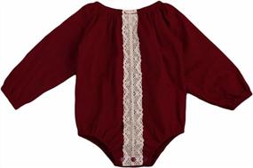 img 4 attached to Baby Girls Long Sleeve Lace Romper Jumpsuit Outfit, Dark Red (6-12 Months), B