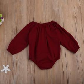 img 3 attached to Baby Girls Long Sleeve Lace Romper Jumpsuit Outfit, Dark Red (6-12 Months), B