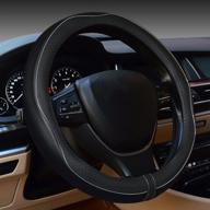 gomass car steering wheel cover - anti-slip, safety, soft, breathable, heavy duty, thick, full surround, sports style - black with gray line - improved seo логотип