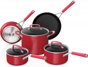 img 4 attached to Ninja C28000 Foodi NeverStick Vivid 8-Piece Nonstick Cookware Set With Lids, Oven Safe To 400°F, Cool-Touch Handles - Crimson Red