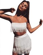 womens sexy 2 piece outfits: sleeveless crop top with feather tassels bodycon mini dress - ultimate clubwear logo