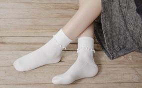 img 3 attached to SRYL Women'S Ankle Socks With Ruffle Turn-Cuff & Lovely Double Needle Solid Color Edge Relent Girl Socks