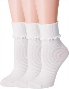 img 4 attached to SRYL Women'S Ankle Socks With Ruffle Turn-Cuff & Lovely Double Needle Solid Color Edge Relent Girl Socks