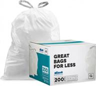 200 count plasticplace tra160wh custom fit trash bags for simplehuman code g bins - white drawstring garbage liners for 8 gallon/30 liter capacity logo