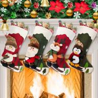 4-pack 18" christmas stockings - santa snowman reindeer penguin family decor set by dreampark логотип