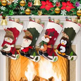 img 4 attached to 4-Pack 18" Christmas Stockings - Santa Snowman Reindeer Penguin Family Decor Set By Dreampark