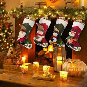 img 3 attached to 4-Pack 18" Christmas Stockings - Santa Snowman Reindeer Penguin Family Decor Set By Dreampark