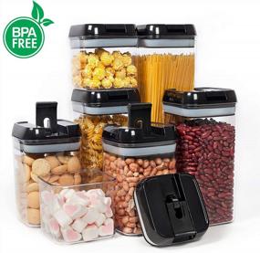 img 1 attached to Vtopmart 7 Piece BPA Free Airtight Plastic Cereal Storage Containers With Easy Lock Lids, 24 Labels For Kitchen Pantry Organization And Storage - Black