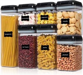 img 4 attached to Vtopmart 7 Piece BPA Free Airtight Plastic Cereal Storage Containers With Easy Lock Lids, 24 Labels For Kitchen Pantry Organization And Storage - Black