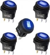 blue 5-pack dc12v 20a spst on/off waterproof round rocker toggle switch with led illuminated 3pins for car truck marine boat logo