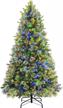 shareconn 6ft prelit premium artificial hinged christmas pine tree with 340 warm white & multi-color lights, 60 pine cones and foldable metal stand, perfect choice for xmas decoration,6 ft logo
