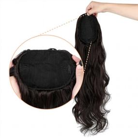 img 2 attached to 22" Long Wavy Full Body Ponytail Extension For Women - FELENDY Drawstring Clip In Hair Piece, Dark Brown, Perfect For Curly Or Body Wave Hairstyles