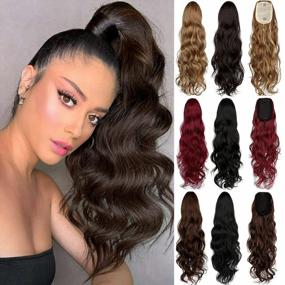 img 4 attached to 22" Long Wavy Full Body Ponytail Extension For Women - FELENDY Drawstring Clip In Hair Piece, Dark Brown, Perfect For Curly Or Body Wave Hairstyles