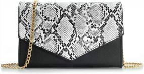 img 3 attached to Black Snakeskin Envelope Clutch Shoulder Bag With Chain, Women'S Minimalist Faux Leather And Suede Purse
