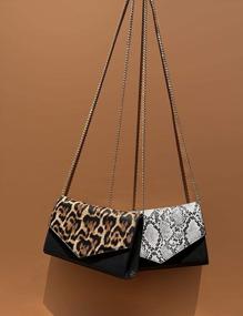 img 2 attached to Black Snakeskin Envelope Clutch Shoulder Bag With Chain, Women'S Minimalist Faux Leather And Suede Purse