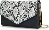 black snakeskin envelope clutch shoulder bag with chain, women's minimalist faux leather and suede purse logo