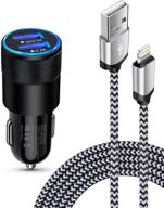 🔌 fast 30w dual port car charger with mfi certified lightning cable for iphone 13 pro max, 12 mini, se, 11pro max, x, 10, xr, xs, 8 plus, ipad, airpods | 6ft braided cord | cigarette lighter adapter | cagardor logo