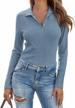 stylish and comfortable women's long sleeve knit polo with collar and button-down front logo