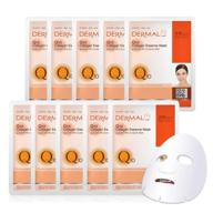 dermal q10 collagen essence facial mask sheet 23g pack of 10 - coenzyme q10, anti wrinkle and anti aging, skin elasticity, daily skin treatment solution sheet mask logo