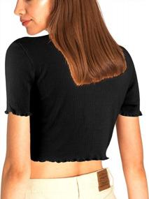 img 2 attached to Женская черная хлопковая футболка с коротким рукавом и ребристым вязаным летним укороченным топом