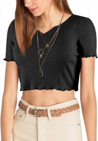 img 4 attached to Women'S Black Cotton Short Sleeve Ribbed Knit Summer Crop Top T-Shirt