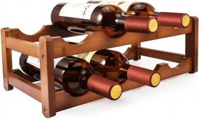 img 4 attached to Бамбуковая винная полка: 2-х уровневая PAMISO вмещает 8 бутылок, идеально подходящих для кладовой, кухни, баров и винных погребов